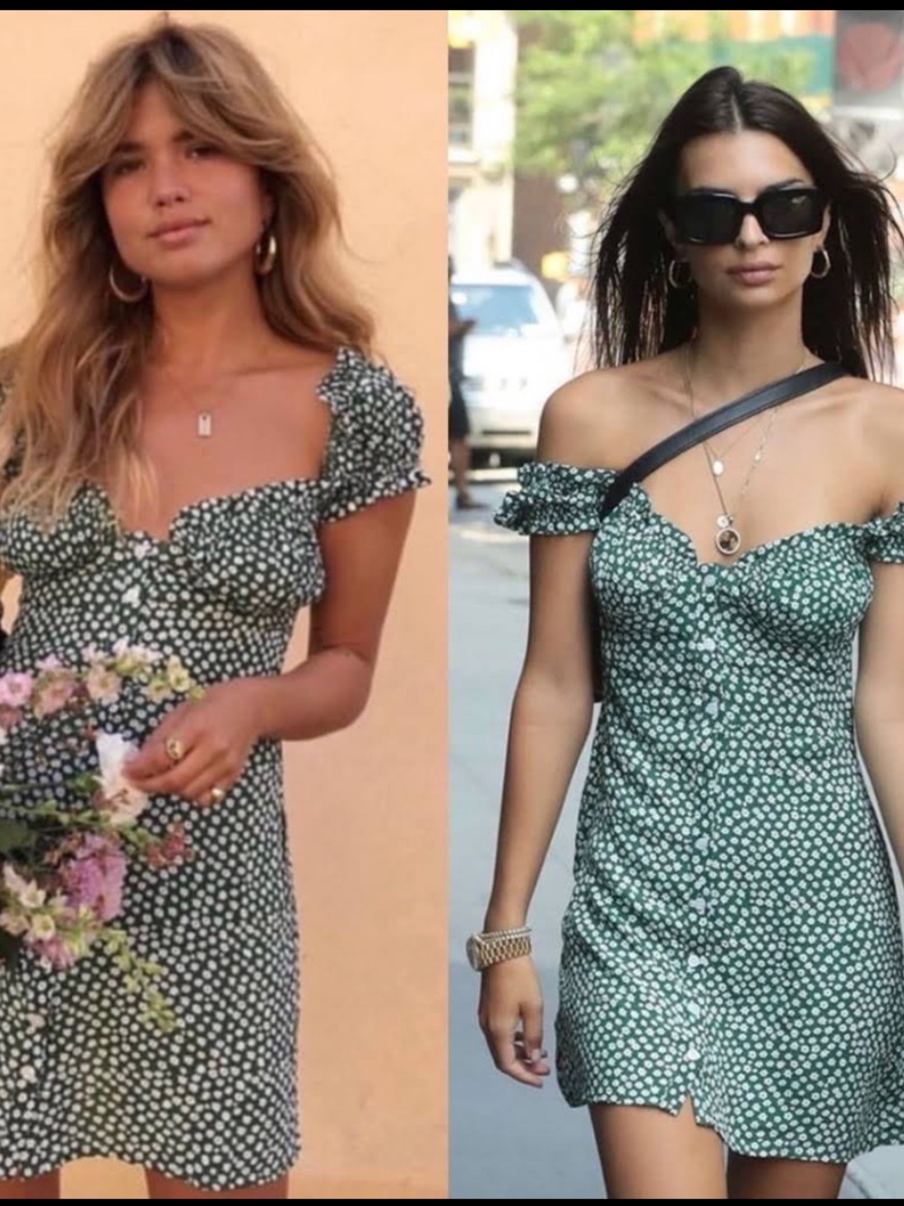 With Jean Green Floral Off-Shoulder Mini Dress